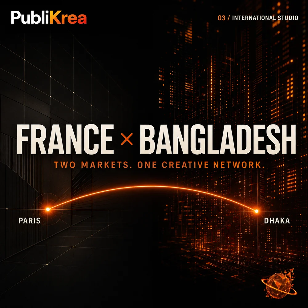 PubliKrea campaign post: France and Bangladesh, two markets, one creative network