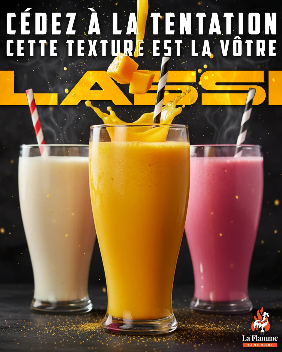 La Flamme Tandoori lassi poster: sweet, mango and rose lassi