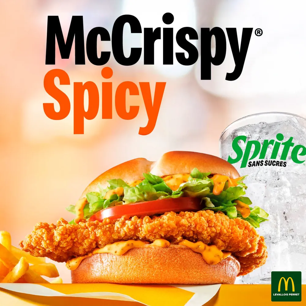 McCrispy Spicy product visual with a Sprite Sans Sucres